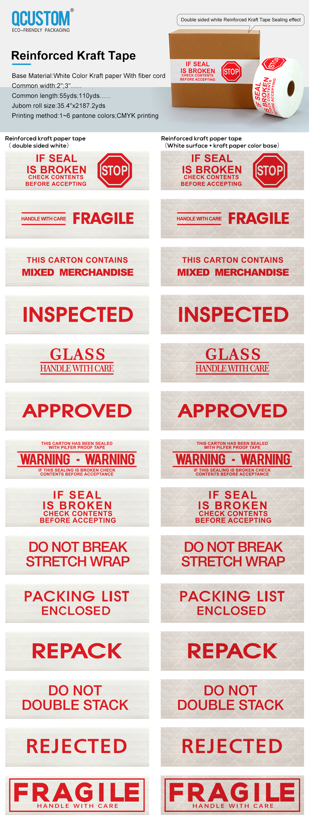 White Reinforced Water Activated Paper Tape